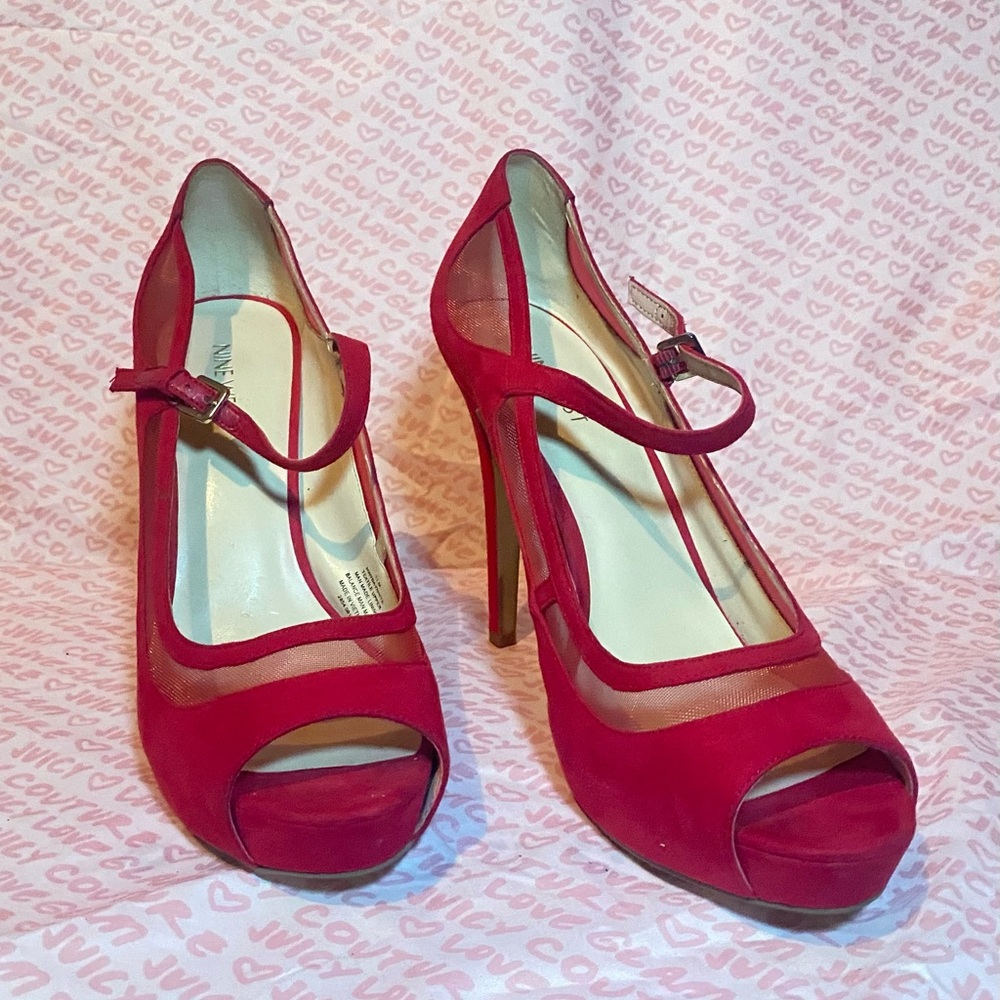 Nine West Red Peep-Toe Heels with Strap